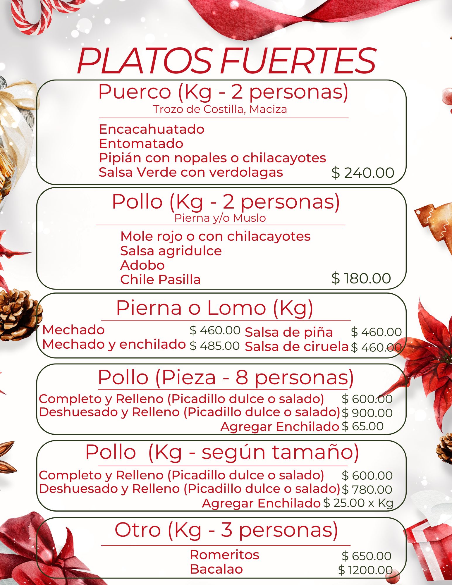Landing Page navidad platos precio 2