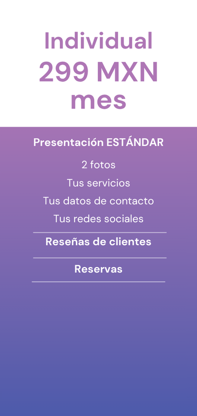 individual mensual(5 x 7 po)